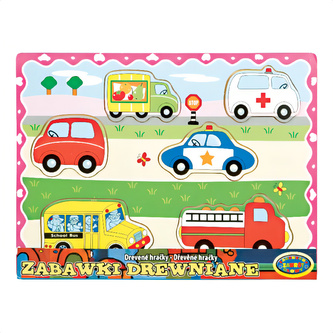 Dřevěné vkládací puzzle - Auta