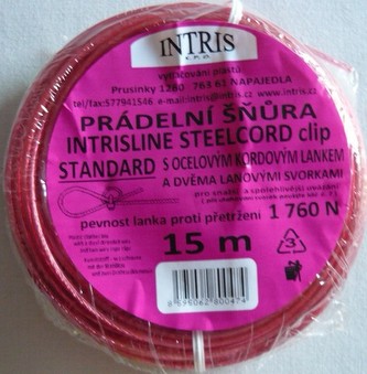 Prádelní šňůra 15m ocelové lanko+2 svorky STANDARD