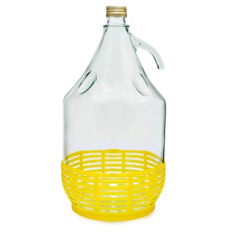 Demižon holý skleněný 5L ucho, plastový koš, uzávěr  DAMA