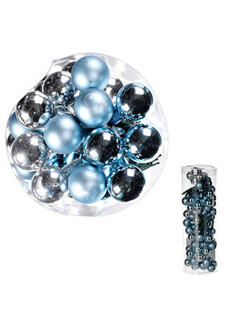 Ozdoby skleněné na drátku, modro-stříbrné barvy, pr.1.5cm, cena za 1 balení(72ks