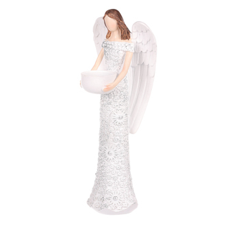 Anděl z polyresinu, svícen, barva bílá.