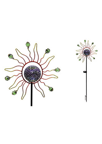 Slunce s LED světlem, kovová zahradní dekorace, zápich (baterie na solární dobíj