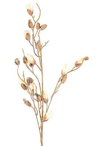 Magnolie poupě, barva bílá ojíněná. Květina umělá.