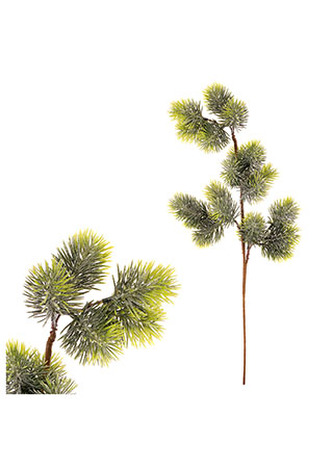 Větvička jehličí, zelená ojíněná vánoční přízdoba, umělá dekorace