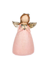 Anděl držící srdce, polyresin, růžovo-zlatá kombinace.