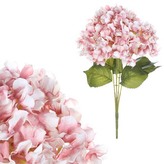 Hortenzie, puget 5 hlav, barva růžová. Květina umělá.