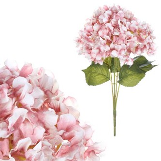 Hortenzie, puget 5 hlav, barva růžová. Květina umělá.