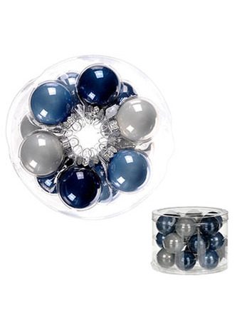 Ozdoby skleněné, modro-bílé barvy, pr.4cm, cena za 1 balení (18ks)