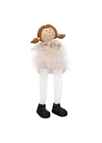 Holčička s péřovou sukýnkou, visící nohy, v růžové barvě, polyresin.