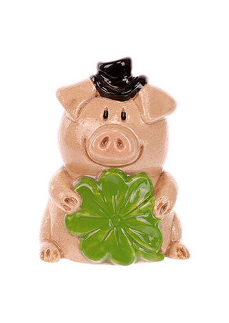 Prase pro štěstí - keramické se čtyřlístkem- kasička.