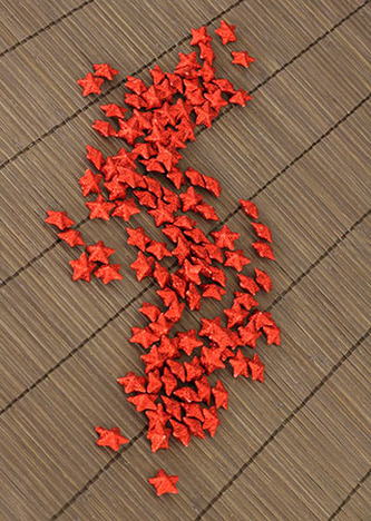 Hvězdička červená dekorační, cena za sadu 120 kusů/1 polybag.