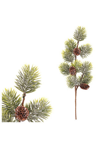 Větvička jehličí, zelená ojíněná vánoční přízdoba, umělá dekorace