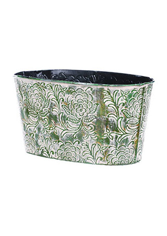 Truhlík kovový oválný - zelená barva.