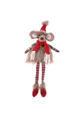 Myšák s červenou šálou a čepicí, sedící, textilní dekorace