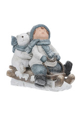 Holčička na sáňkách s ledním medvědem, vánoční dekorace, magnéziová keramika