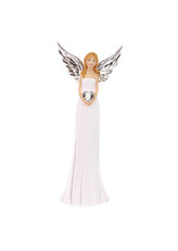 Anděl držící srdce, polyresinová dekorace, barva bílá s glitry