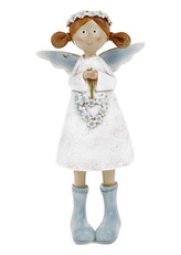 Víla s levandulovým srdcem, bílé šaty, stojící, polyresin.