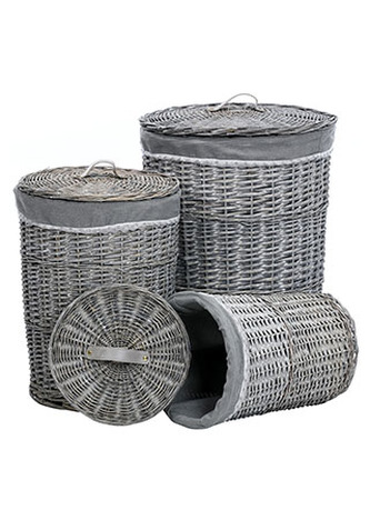 Koš na prádlo proutěný s látkou, sada 3ks, barva šedá