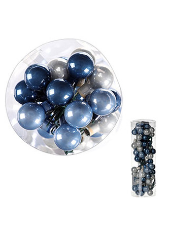 Ozdoby skleněné na drátku, modro-bílé barvy, pr.1.5cm, cena za 1 balení(72ks)