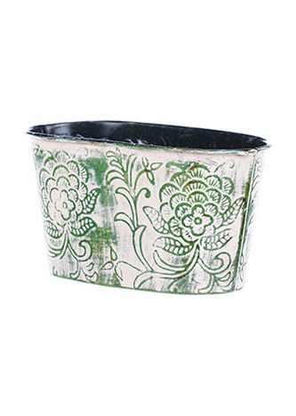 Truhlík kovový oválný - zelená barva.