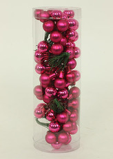 Ozdoby skleněné na drátku, barva růžová, pr.1.5cm, cena za 1 balení(72ks)