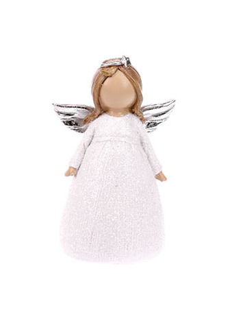 Anděl z polyresinu, bílo-stříbrná kombinace.