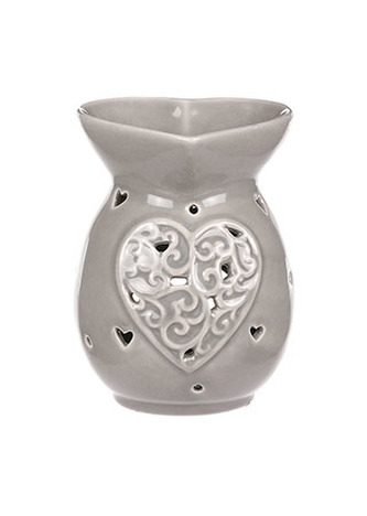 Aroma lampa, tvar srdíčka, šedivá barva, porcelán.