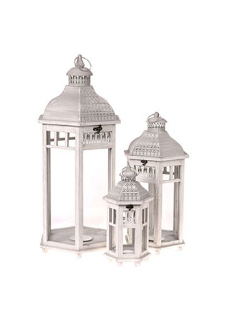 Lucerna dřevěná, barva bílá antik, cena za sadu 3ks.