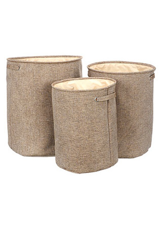 Koš na špinavé prádlo v hnědé látce, Sada 3ks, Polyester.