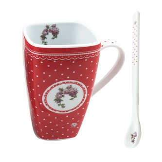 Hrnek porc. 0,6 l se lžičkou ELEGANT ČERVENÁ bílý puntík