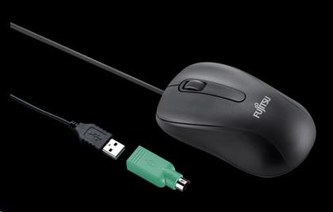 FUJITSU myš M530 USB - 1200dpi Laser Mouse Combo - redukce USB PS2, 3 button Wheel Mouse with Tilt-Wheel-Function -ČERNÁ