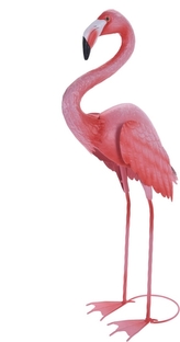 Kovový plameňák s hlavou nahoru