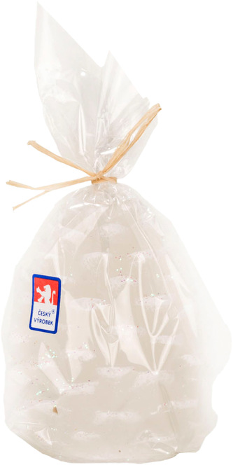 Svíčka vánoční šiška s flitrem v sáčku 9 cm - bílá