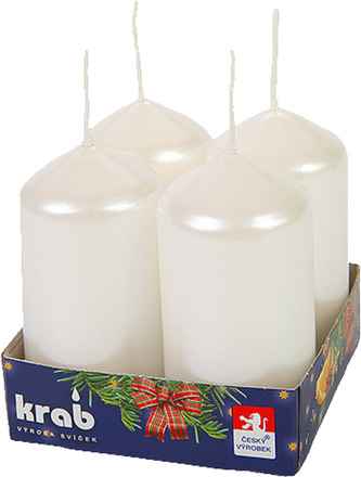 Svíčka adventní válec 40x80 mm - metalická bílá perleť (4ks)