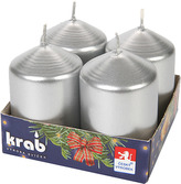 Svíčka adventní válec 40x60 mm - metalická stříbrná (4ks)