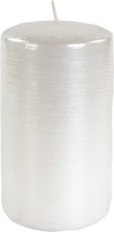 Svíčka válec Kontury drátkovaný motiv 70x130 mm - metalická bílá