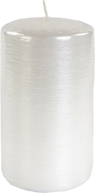 Svíčka válec Kontury drátkovaný motiv 70x130 mm - metalická bílá