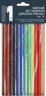 Náboje do tavné pistole barevný mix velký (12 ks, 11,2 mm / 20 cm)