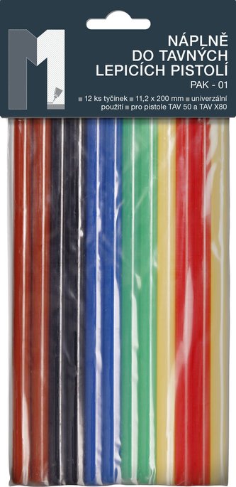 Náboje do tavné pistole barevný mix velký (12 ks, 11,2 mm / 20 cm)