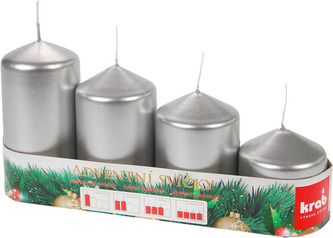Svíčka adventní schody 50x60/75/90/105 mm - metalická stříbrná (4ks)