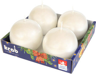 Svíčka adventní koule 60 mm - metalická bílá perleť (4ks)