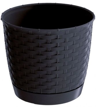 Květináč 300 mm antracit RATOLLA ROUND imitace pleteného rat