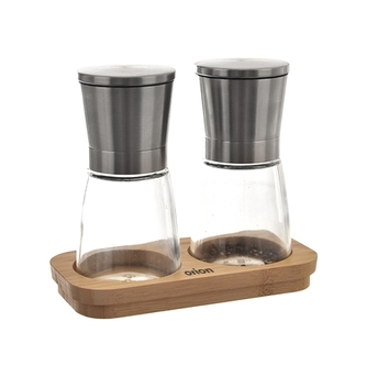 Mlýnek na koření s podnosem 2 ks