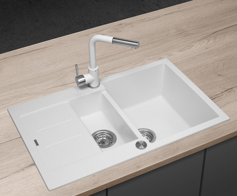 DG205C60wh Dřez granitový s vaničkou a odkapem Cubis BÍLÝ