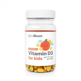 Vitamín D3, tablety na cucání pro děti - GymBeam - pomeranč - 120 tab.
