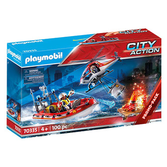Hasiči s helikoptérou a člunem Playmobil, Hasiči, 100 dílků