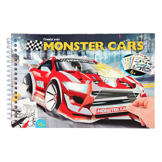 Kreativní sešit Monster Cars, Závodní auta, 6 bločků samolepek