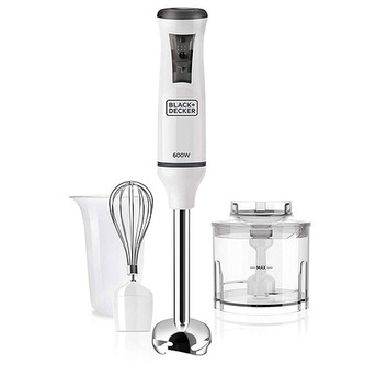 Tyčový mixér Black+Decker, BXHBA600E, 600 W, bílý, 20 rychlostí, funkce turbo, ergonomický tvar