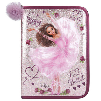 Školní penál s výbavou Top Model, Talita, vínový, růžové třpytky s přívěskem, 0411031_A