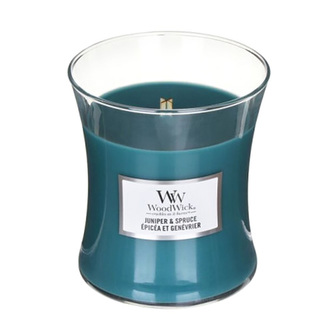 Svíčka oválná váza WoodWick, Jalovec a smrk, 85 g